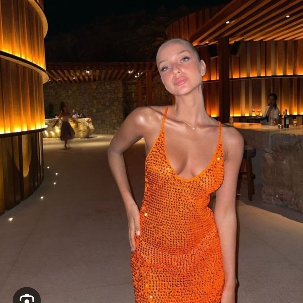 Sequin Mini Dress in Orange and Pink